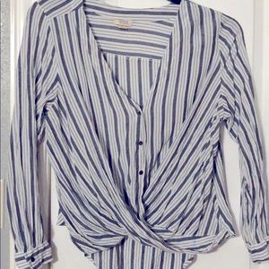 A.n.a blue and white striped long sleeve blouse
